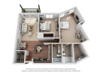 2 beds, 2 baths, 1,245 sqft, $1,800
