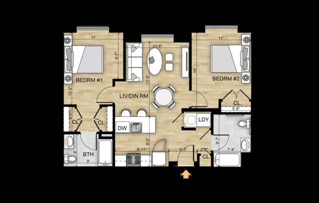 2 beds, 2 baths, 879 sqft, $2,600, Unit 321