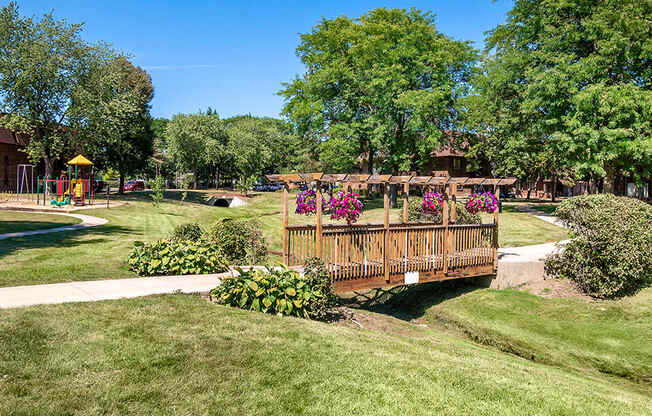 wooden Pedestrian Bridge in apartment complex