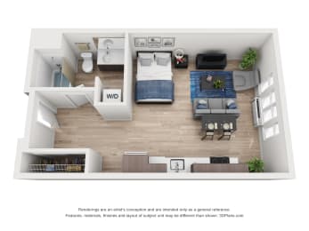 Studio, 1 bath, 487 sqft, $1,268