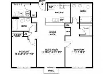 2 beds, 2 baths, 939 sqft, $1,248