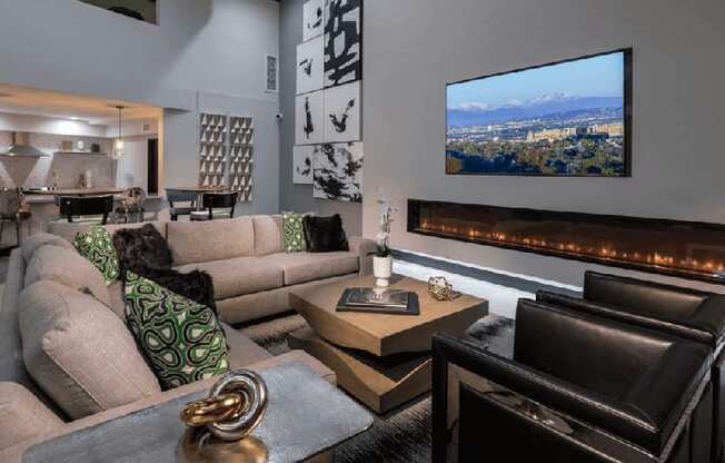 Clubhouse with TV, Fireplace at The Mansfield at Miracle Mile, Los Angeles, CA