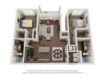 2 beds, 2 baths, 1,088 sqft, $1,396