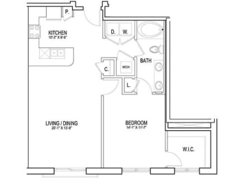 1 bed, 1 bath, 879 sqft, $1,779