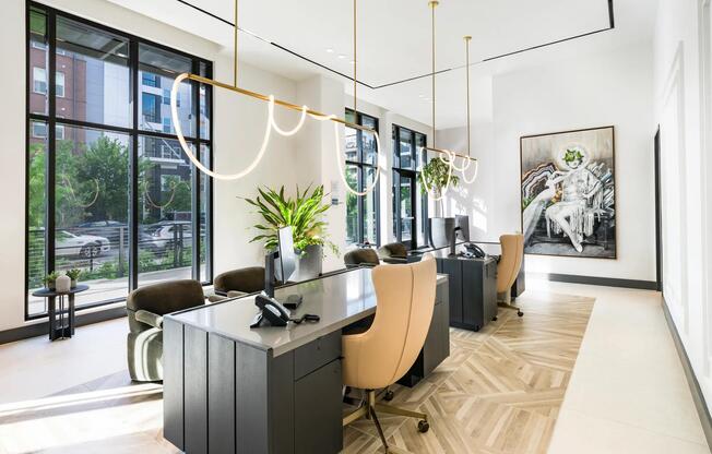 A welcoming leasing center where thoughtful design meets everyday functionality.