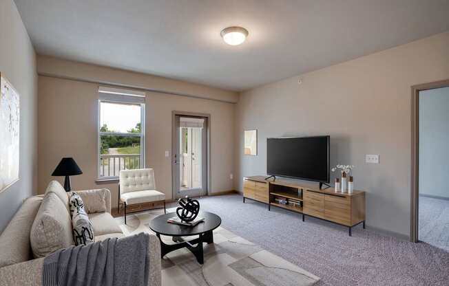 Spacious Living Area with Carpet