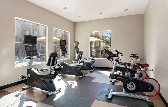 First and Main Apartments fitness center bikes and spin bikes
