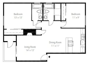 2 beds, 2 baths, 956 sqft, $1,978