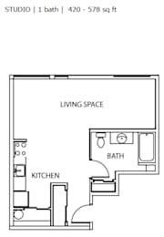 Studio, 1 bath, 477 sqft, $780