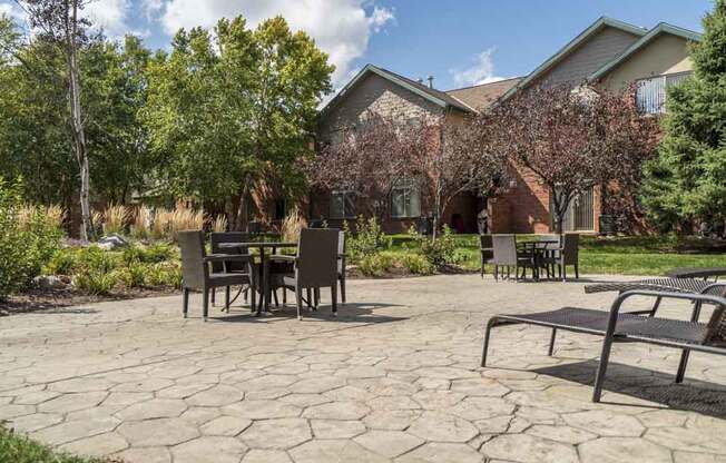 Outdoor patio with seating and courtyard at Southwind Villas in southwest Omaha in La Vista, NE, 68128