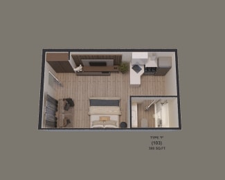 Studio, 1 bath, 300 sqft, $625