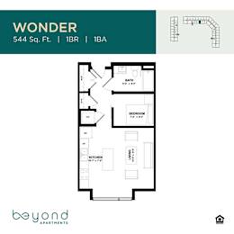 Studio, 1 bath, 544 sqft, $1,350