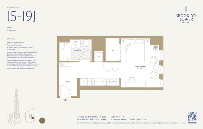 Studio, 1 bath, $4,360, Unit 16J