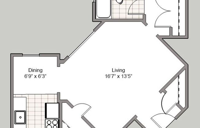 Studio, 1 bath, 425 sqft, $1,300, Unit 102