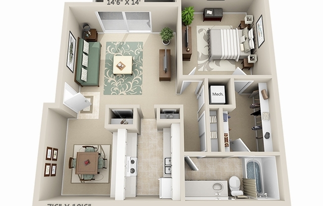 1 bed, 1 bath, 754 sqft, $1,125, Unit 8705-204