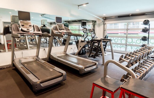 A gym with treadmills and exercise machines. at Notch 8, Washington, 98444