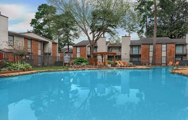 a house with a large pool of water