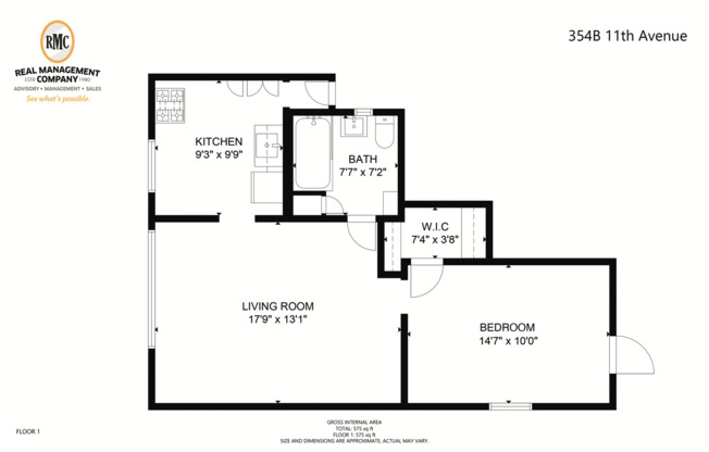 1 bed, 1 bath, 575 sqft, $2,350, Unit 354 B 11th Avenue