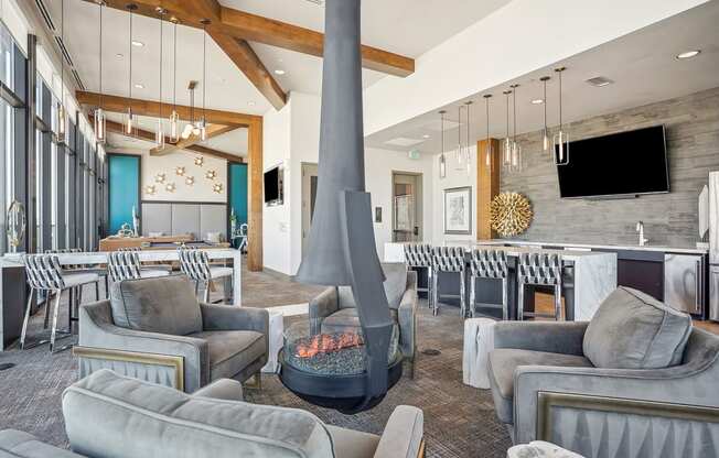 Relax by the fireplace in the sky lounge