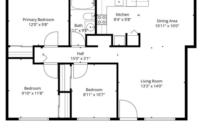 3 beds, 1 bath, 886 sqft, $1,575, Unit 16