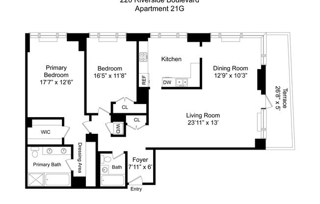 2 beds, 2 baths, 1,594 sqft, $12,000, Unit 21G