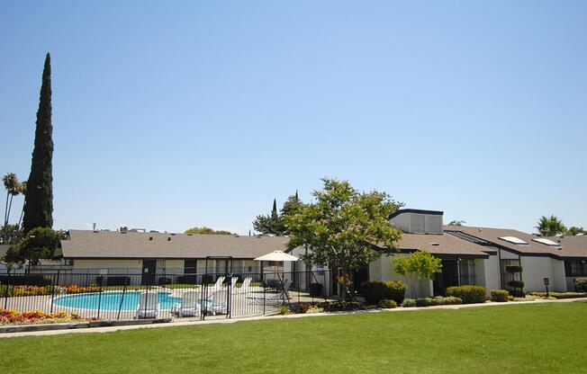 This is the pool area in Westwood Apartments