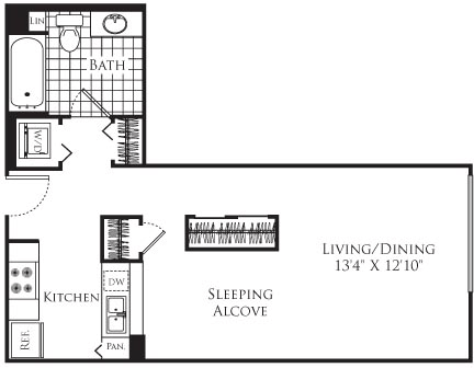 Studio, 1 bath, 595 sqft, $1,887, Unit 413