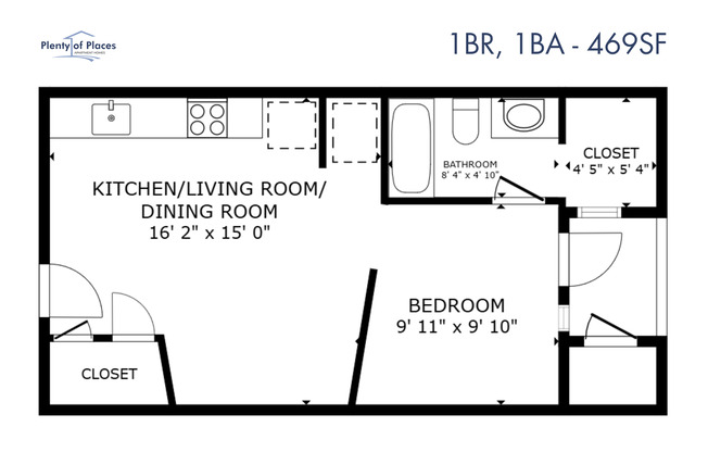 1 bed, 1 bath, 469 sqft, $1,362