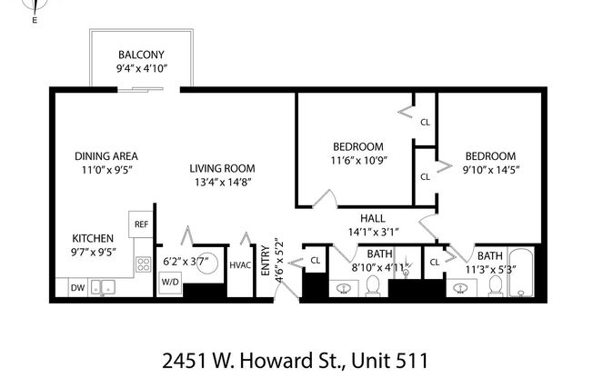 2 beds, 2 baths, 900 sqft, $2,600, Unit 511