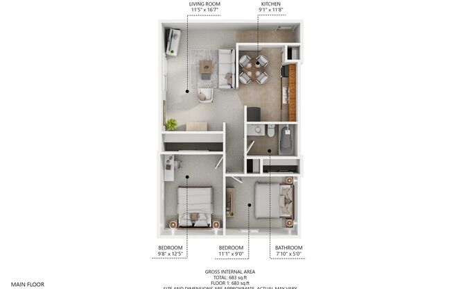 2 beds, 1 bath, 800 sqft, $895, Unit 3620-17