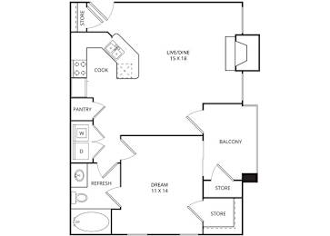 1 bed, 1 bath, 713 sqft, $1,159