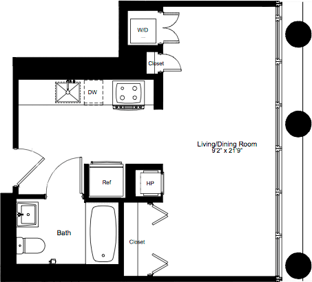 Studio, 1 bath, 523 sqft, $4,671, Unit 03D