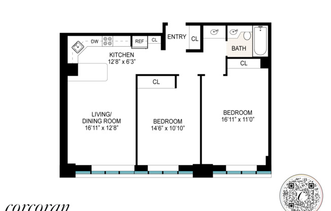 2 beds, 1 bath, 840 sqft, $4,000, Unit 2M