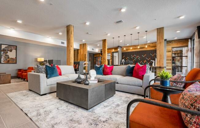 living room at the cannery at the packing district apartments