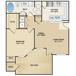 1 bed, 1 bath, 672 sqft, $1,234