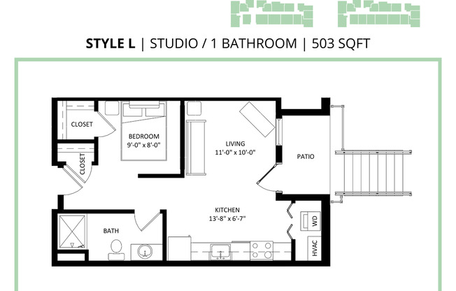 Studio, 1 bath, 503 sqft, $1,350, Unit 128