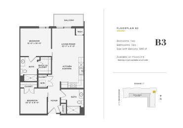 1 bed, 2 baths, 946 sqft, $2,500