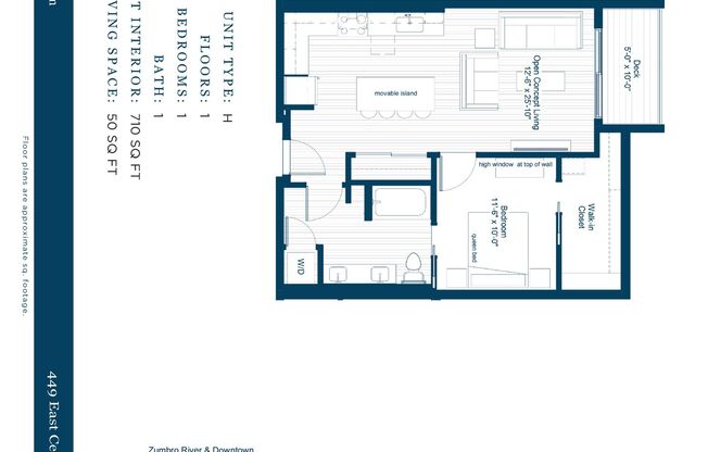 1 bed, 1 bath, 710 sqft, $1,945, Unit 612