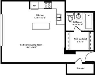 Studio, 1 bath, 433 sqft, $999