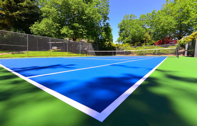 Apartments for Rent Kirkland - Woodlake - Fenced-In Community Tennis Court with Trees and Greenery Surrounding