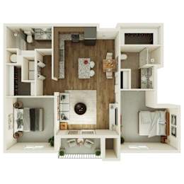 2 beds, 2 baths, 1,032 sqft, $1,600