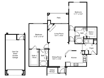 2 beds, 2 baths, 1,260 sqft, $2,596