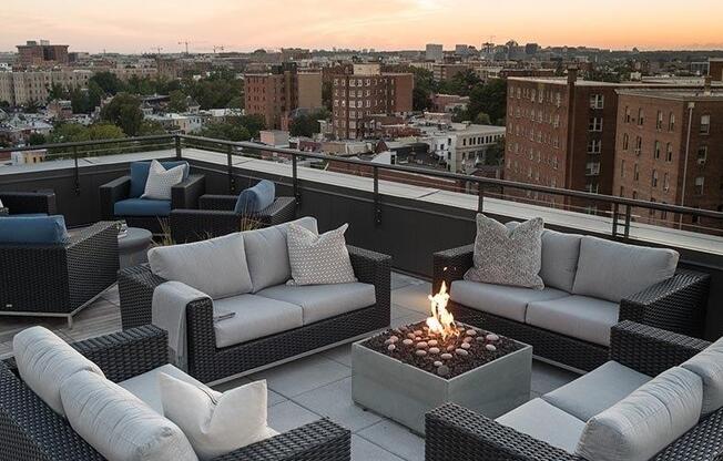 Roof Deck with Outdoor Living Room with Firepit  at Berkshire 15, Washington, DC, 20009