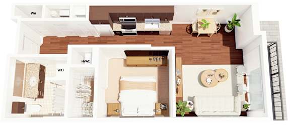 Studio, 1 bath, 626 sqft, $1,756