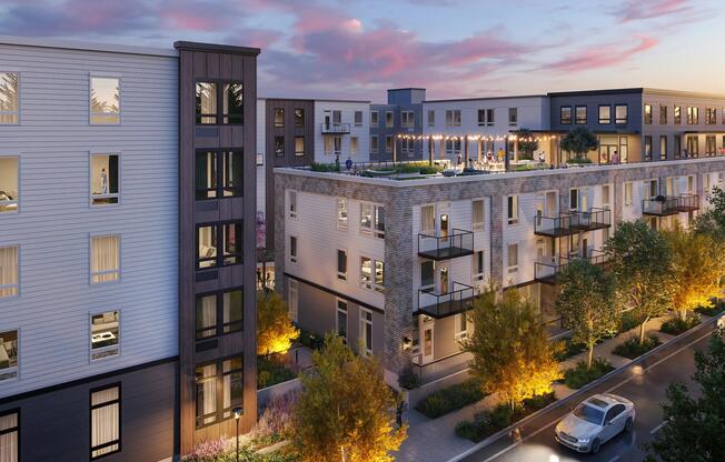 Our rooftop lounge at Modera Bridle Trails offers a refined welcome, setting the tone for an upscale living experience near Seattle.