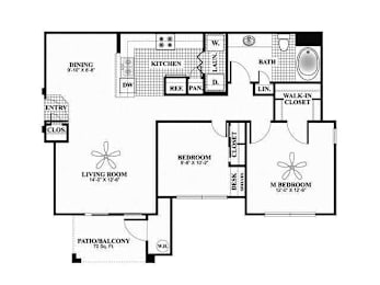 2 beds, 1 bath, 970 sqft, $1,398