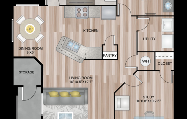 2 beds, 1 bath, 883 sqft, $1,168