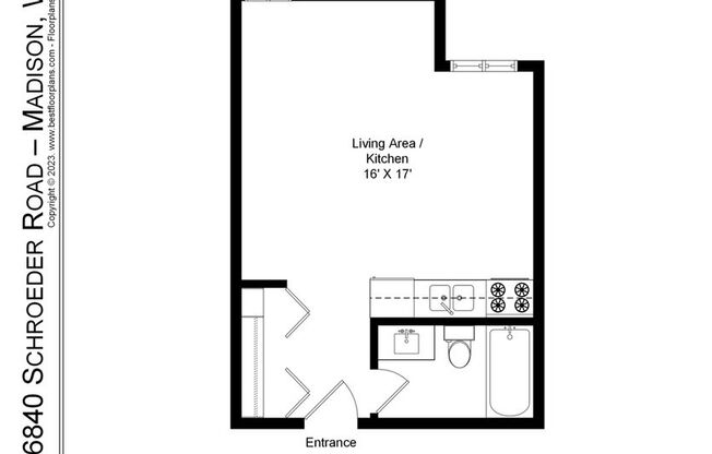 Studio, 1 bath, 341 sqft, $990, Unit 6706-19