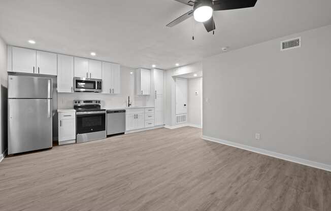Photo of renovated kitchen with brand new stainless steel appliances at Sunset Heights, San Antonio, TX, 78209