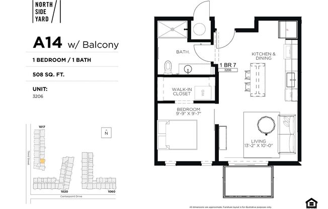 1 bed, 1 bath, 510 sqft, $1,350, Unit 3206